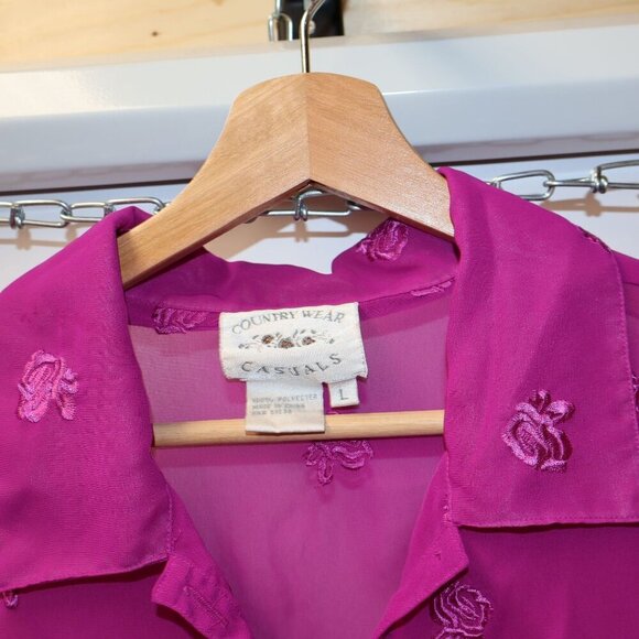 Country Wear Casuals Sheer Pink Button-Up Blouse With Embroidered Floral Pattern - Picture 4 of 10